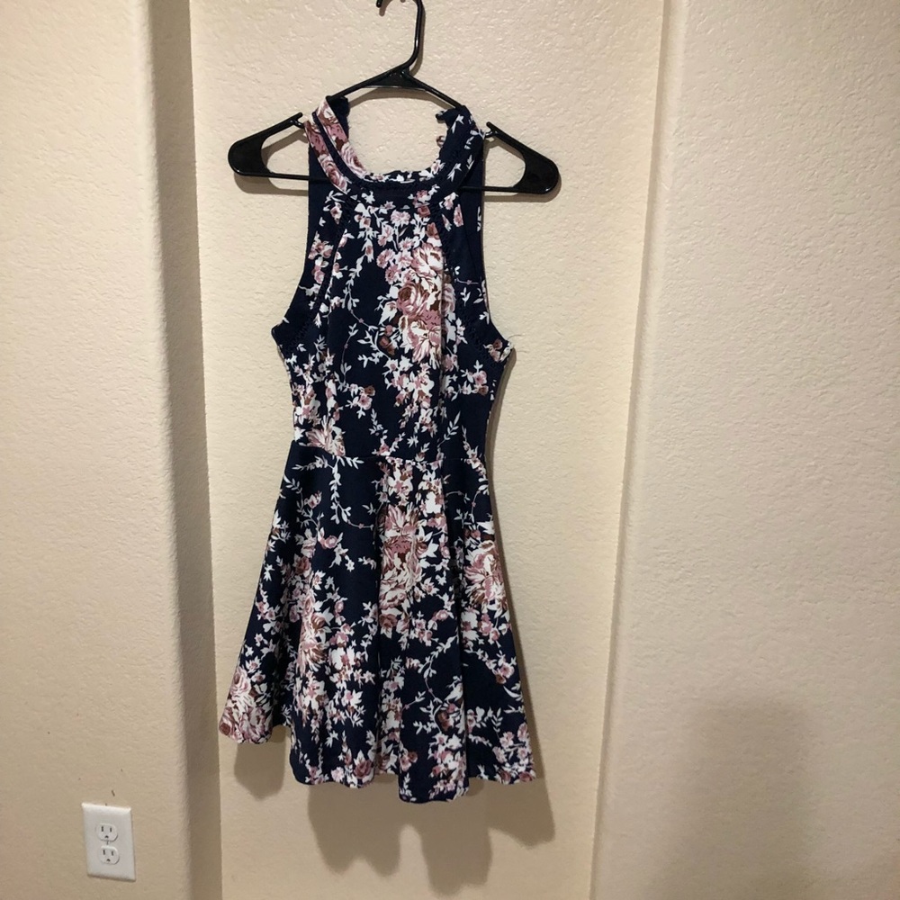 Beautiful navy blue and pink floral short dress